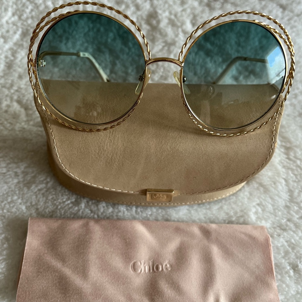 NWOT CHLOE CARILINA CHAIN CE114SC 58mm Round Sunglasses Made in Italy